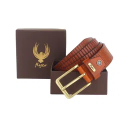 Flyer Men Tan Striped Leather Formal Belt-image-19