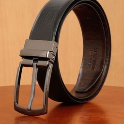 Teakwood Leathers Men Textured Leather Reversible Formal Belt-image-88
