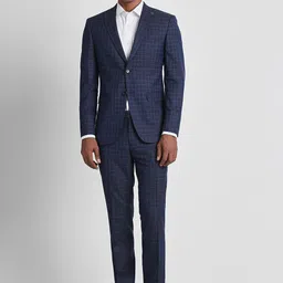 Peter England Elite Men Checked Slim Fit 2 Piece Formal Suit-image-67