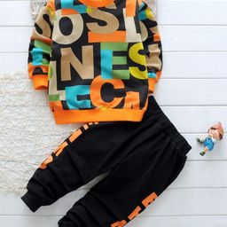 Googo Gaaga Boys Black & Orange Printed Pure Cotton Clothing Set-36