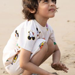 Nap Chief Kids Mickey Mouse Printed Pure Cotton T-shirt with Shorts-image-9