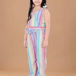 StyleStone Girls Multicoloured Striped Top with Trousers-image-24