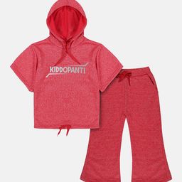 KiddoPanti Girls Red Printed T-shirt With Trousers-picture-18