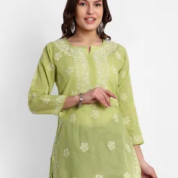ADA Floral Embroidered Chikankari Pure Cotton Kurti-image-58