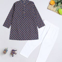 The Magic Wand Boys Ethnic Motifs Printed Pure Cotton Straight Kurta With Pyjamas-49