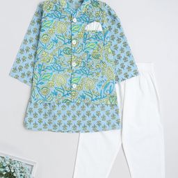 The Magic Wand Boys Ethnic Motifs Printed Pure Cotton Kurta With Pyjamas& Nehru jacket-31