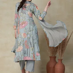 FASHOR Floral Printed Mirror Work Pure Cotton Kurta with Trousers & Dupatta-15