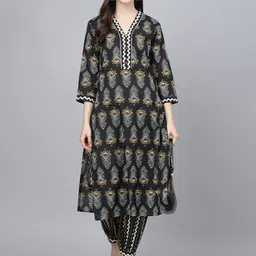 KALINI Ethnic Motifs Printed Regular Gotta Patti Pure Cotton Kurta with Harem Pants-17