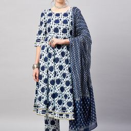 WineRed Floral Printed Gotta Patti Pure Cotton Kurta with Trousers & Dupatta-picture-18