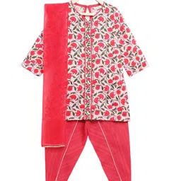 Campana Girls Floral Printed Gotta Patti Pure Cotton Kurta with Dhoti Pants & Dupatta-image-79