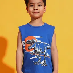 PockMAN Boys Printed Pure Cotton Tank Vest B- (Vest)_Roylblu(Dino)_(12-18M)-image-93