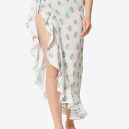Beau Design Off White Printed Wrap Around Swimwear Cover Up Skirt-image-57