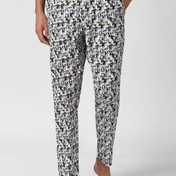 Peter England Men Black & White Printed Pure Cotton Loose Fit Lounge Pants-picture-45