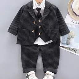 INCLUD Boys Striped Notched Lapel Collar Single-Breasted 4 Pieces Suit-45