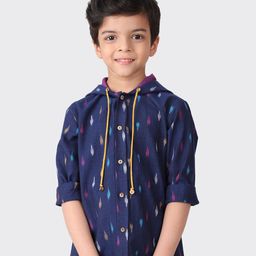 Fabindia Boys Navy Blue Printed Cotton Casual Shirt-image-82