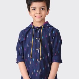 Fabindia Boys Navy Blue Printed Hooded Casual Shirt-image-80