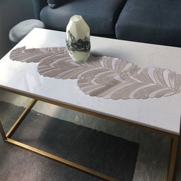Kuber Industries Gold-Toned Leaf Design Non-Slip Table Runner-53