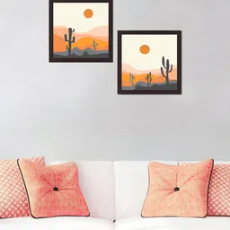 WENS Set Of 2 Orange & Grey UV Textured Treandy Landscape Wall Art-18