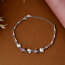 AQUASTREET Women Silver-Toned & Purple Cubic Zirconia Rhodium-Plated Link Bracelet-16