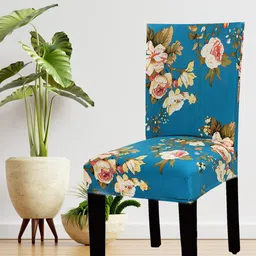 HOUSE OF QUIRK Set Of 6 Blue & Olive-Green Floral Printed Chair Covers-80