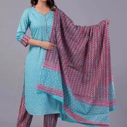 JAIPURI COLLECTION Ethnic Motifs Printed Pure Cotton Kurta with Salwar & Dupatta-5