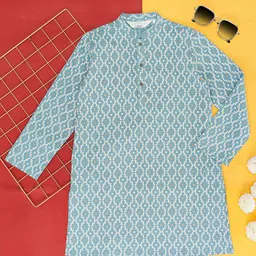 indus route by Pantaloons Boys Ethnic Motifs Printed Cotton Linen Kurta-image-61