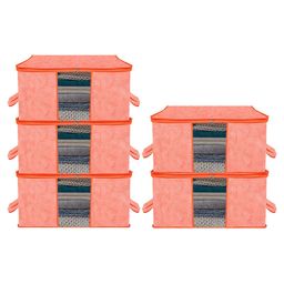 Kuber Industries 5 Pcs Orange Printed Underbed Storage Organiser-58