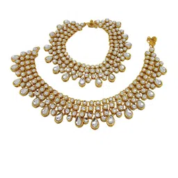FEMMIBELLA Gold-Plated Stone & Kundan-Studded Layered Anklet-72