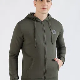 LINDBERGH Men Solid Knitted Hooded Front-Open Sweatshirt With Applique Detail-image-99