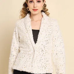 TANDUL Geometric Printed Shawl Collar Lightweight Open Front Jacket-39