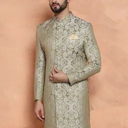 KISAH Ethnic Motifs Printed Mandarin Collar Sherwani-image-57