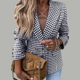 StyleCast Navy Blue & White Geometric Printed Longline Tailored Jacket-23