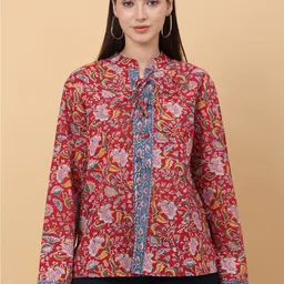 SiaVira Floral Printed Mandarin Collar Long Sleeves Cotton Tailored Jacket-35
