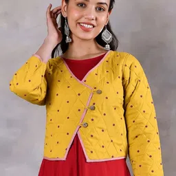 Rustorange Women Mustard Geometric Longline Tailored Jacket-picture-31