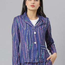 am ma Women Blue Printed Tailored Jacket-picture-58