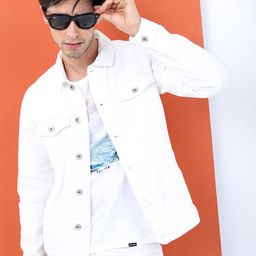 LOCOMOTIVE Men White Solid Denim Jacket-image-65