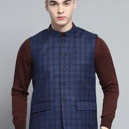Monte Carlo Men Mandarin Collar Checked Woollen Casual Tailored Lightweight Jacket-picture-46