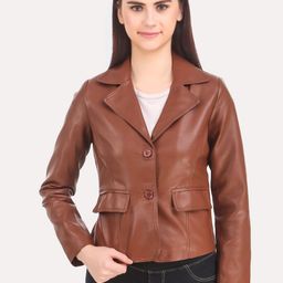 Leather Retail Women Brown Outdoor Tailored Jacket-picture-34