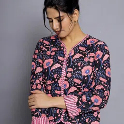 HANDICRAFT PALACE Floral Printed Reversible Pure Cotton Crop Tailored Jacket-image-13