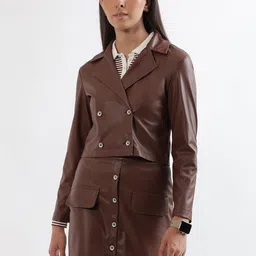ELLE Notched Lapel Collar Double-Breasted Crop Blazer-picture-21