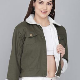 Funday Fashion Spread Collar Cotton Denim Jacket With Faux Fur Trim-26