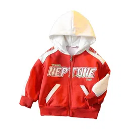 StyleCast Boys Red Typography Printed Hooded Insulator Cotton Open Front Jacket-image-24