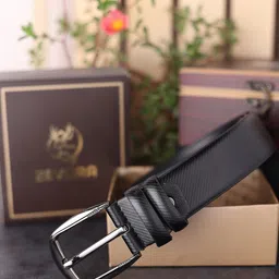 ZEVORA Men Black Textured Genuine Leather Belt-image-55