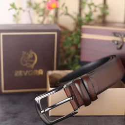 ZEVORA Men Brown Textured Genuine Leather Belt-image-53