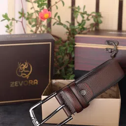 ZEVORA Men Brown Textured Genuine Leather Belt-image-54
