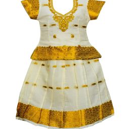 AMIRTHA FASHION Girls Cream & Gold-Toned Embroidered Ready to Wear Lehenga & Choli-image-96