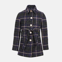 CHKOKKO Girls Checked Single Breasted Trench Coat-image-92