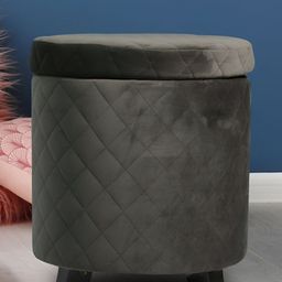 Ikiriya Grey Quilted Orlando Wooden Cylindrical Pouffe Ottoman-image-46