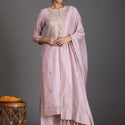 Kameez by Pooja Kejriwal Floral Embroidered Straight Kurta With Trousers & Dupatta-image-49