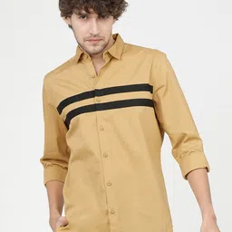 HIGHLANDER Men Yellow Slim Fit Horizontal Stripes Opaque Striped Cotton Casual Shirt-picture-23